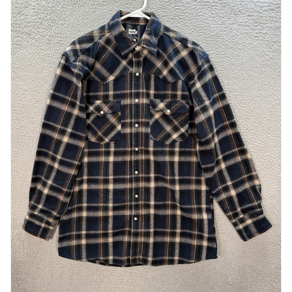Work‎ N Sport Shirt Adult LT Multicolor Plaid Flannel Pearl Snap Western Rodeo